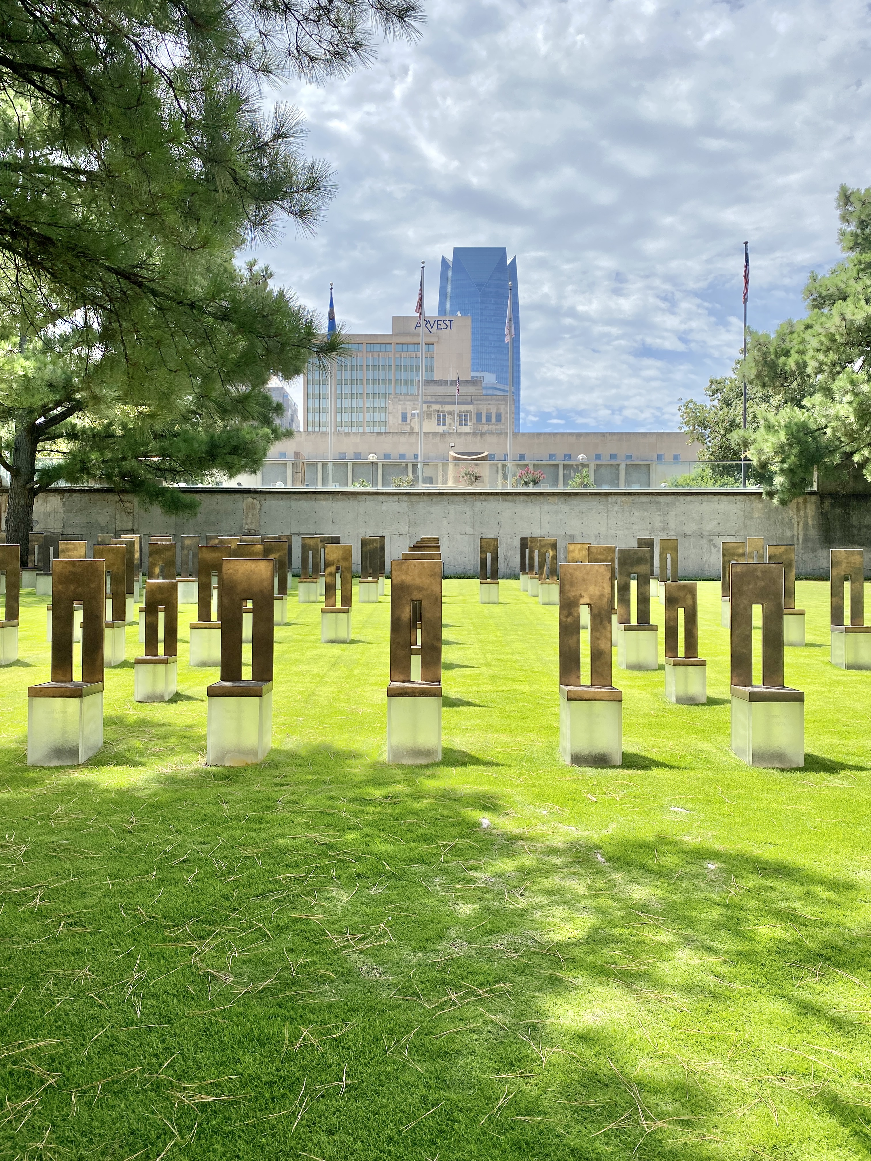 Built in 1997-2004, this Contemporary memorial was designed by Butzer Design Partnership, incorporating the Brutalist plaza and parking garage of the former Alfred P. Murrah Federal Building, which was built in 1977 and designed by Locke, Wright and