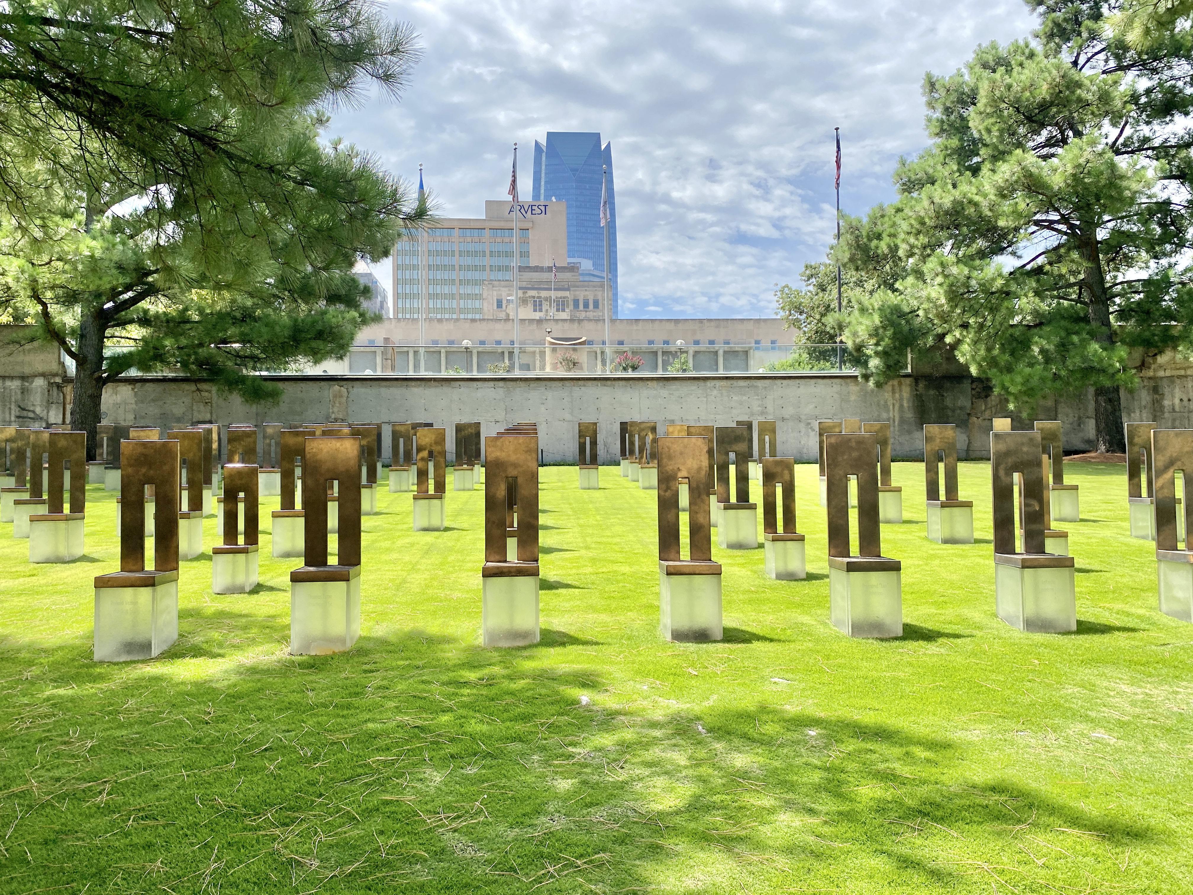 Built in 1997-2004, this Contemporary memorial was designed by Butzer Design Partnership, incorporating the Brutalist plaza and parking garage of the former Alfred P. Murrah Federal Building, which was built in 1977 and designed by Locke, Wright and