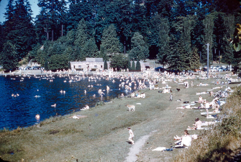 Seward Park bathing beach, Seattle, Washington, circa 1950s.
