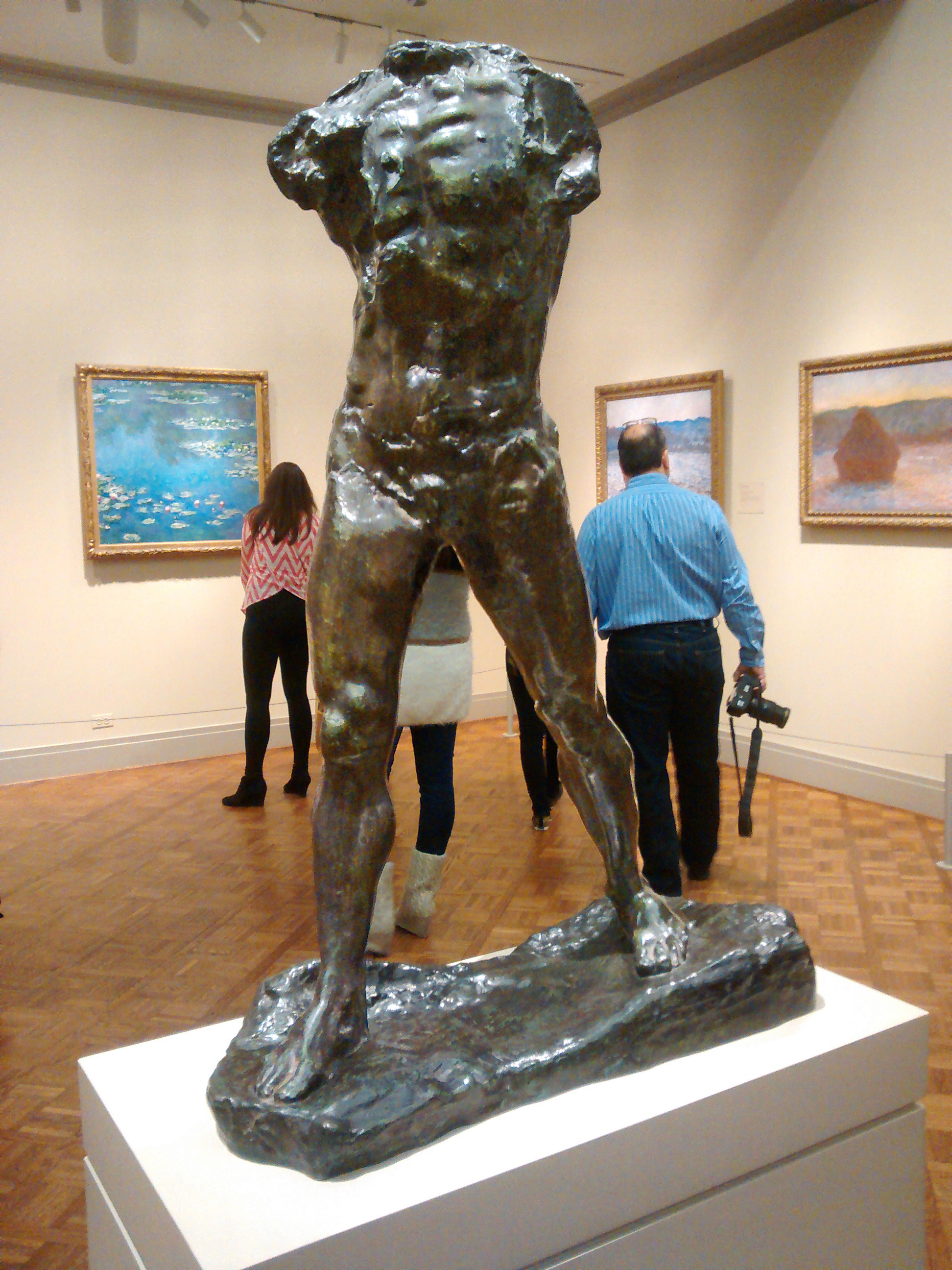 Front view of The Walking Man at the Art Institute of Chicago.