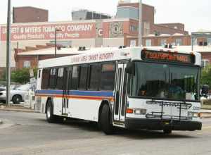 Durham Area Transit Authority bus leaving the DATA terminal in downtown Durham, North Carolina.