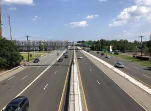 View east along New Jersey State Route 4 (MacKay Highway) from the overpass for New Jersey State Route 444 (Garden State Parkway) in Paramus, Bergen County, New Jersey