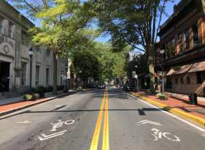 View west along Loockerman Street at State Street in Dover, Kent County, Delaware