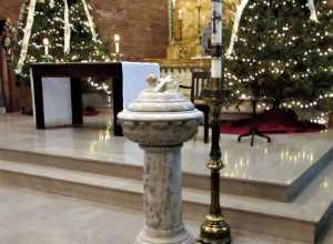 The baptismal font in the Basilica Shrine of St. Mary in Wilmington, North Carolina.