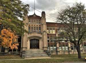 Bloomington High School  South entrance.  Facility has been converted into a multipurpose business and office space.