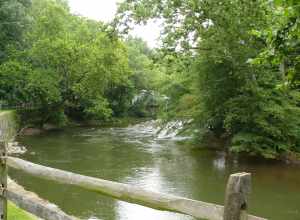 Brandywine Creek (also called the Brandywine River). The river runs through the Hagley Museum and Library(Wilmington, DE) the former  Du Pont gunpowder mills. The water of the river was used to supply energy to the workshops.