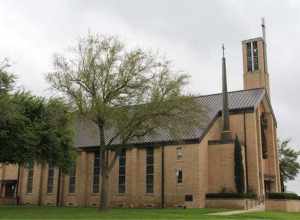 View from the outside of the Cathedral Our Lady of Victory, mother church of the diocese of Victoria in Texas