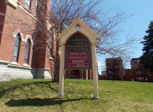 The sign at the Cathedral of the Immaculate Conception in Portland, Maine.