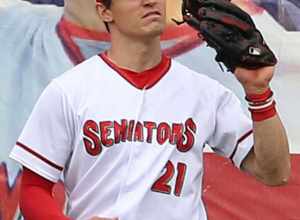 Cody Wilson on the field with the Harrisburg Senators at FND Field on May 16, 2021