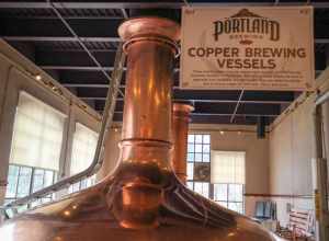 Copper brewing vessels at Portland Brewing Company, acquired in 1993 from the Sixenbrau Brewery in Nordlingen, Germany.