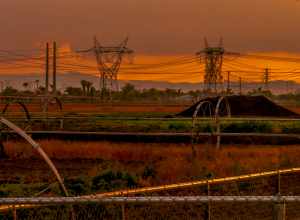 Electrical lines farmland and a field behind Colony High School. Ontario California