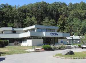 Looking northwest at animal shelter on a sunny midday.