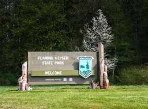 Flaming Geyser State Park sign