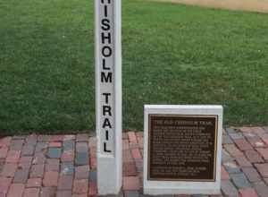 The Chisholm Trail post in the Fort Worth Stockyards in Fort Worth, Texas (United States).