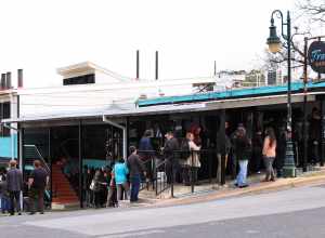 Franklin Barbecue on 11th Street in Austin, Texas, United States about to open for lunch. The line is always like this.