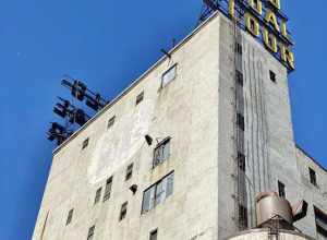 Built in 1908 by the Haglin-Stahr Company, this 185-foot-tall concrete structure was added to the adjacent Washburn, Crosby and Company A Flour Mill to increase production.  The structure consists of 15 cylindrical concrete bins with a 5-story