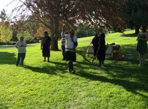 Harts Hearth Clan of Tooele, Utah performing the closing Norse rite, Salt Lake City Pagan Pride Day 2015, Murray City Park, Utah, USA
