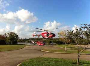 Two Hermann Life Flight EC145 helicopters operating on scene in Baytown, TX in 2010.