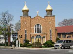 Russian Orthodox Church on Lexington Avenue in Passaic, NJ on a sunny early afternoon in early spring.