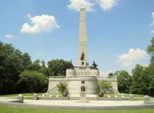 The Lincoln Tomb in Springfield, a national landmark (1865). It is the final resting place of Lincoln and most of his immediate family (Robert Todd Lincoln is buried in Arlington Cemetery). Lincoln died on April 15, 1865, and a group immediately