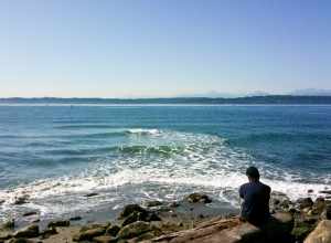 Lonley Man overlooking Puget Sound in Discovery Park