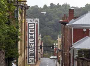 Lynchburg hill looking downtown toward the James River, Virginia, USA