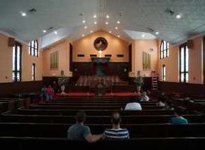The interior of the Historic Ebenezer Baptist Church Heritage Sanctuary at the Martin Luther King Jr. National Historic Site in Atlanta, Georgia (United States).