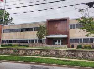 Looking northeast from North Columbus Avenue at Mount Vernon Schools headquarters on a cloudy afternoon