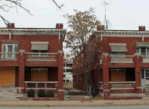 The Naomi &amp; Leona Apartment Buildings, located at 507-509 South Market Street in Wichita, Kansas. The properties are jointly listed on the National Register of Historic Places.