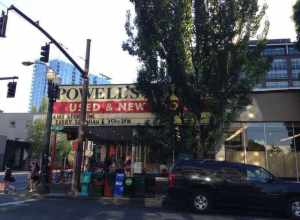 The entry to Powell's Books at NW 10th and 11th Avenues and between W. Burnside and NW Couch Streets.