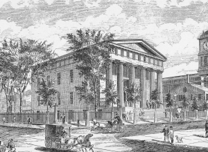 Engraving of the Rensselaer County Courthouse in Troy, New York, United States