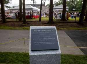 Richard Gouse Field dedication plaque. Taken during the Brown vs. URI Rams football game, 18 September 2021.