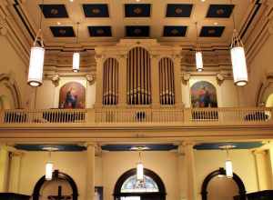 The gallery of St. John the Evangelist Catholic Church on W, Second Street in Frederick, Maryland.