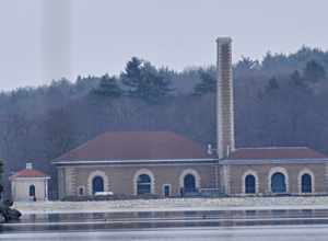 A photograph of the historic Metropolitan District Commission Pumping House in Stoneham, Massachusetts.