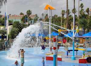 Splash pad at the Texas State Aquarium, Corpus Christi, Texas, United States.