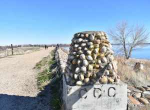 The parapet of the Upper Embankment at Lake Lowell was made by the Civilian Conservation Corps. It is part of Deer Flat National Wildlife Refuge near Nampa, Idaho.