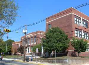 Looking northeast at Washington Elementary School on a sunny early afternoon.