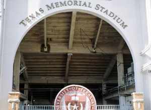 The front of Darrell K. Royal Texas Memorial Stadium in Austin, Texas, United States at the (University of Texas at Austin). This entrance was demolished in 2006 as part of the North End Zone Expansion.