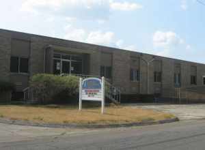 Front of the Elkhart Reformed Presbyterian Church, located at 2323 S. Seventeenth Street in Elkhart, Indiana, United States.  Built in 1965, it was a factory before conversion into a church.