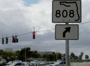 Facing southbound on US Route 1 at Glades Road in Boca Raton, Florida. This is the eastern terminus of Florida State Road 808.