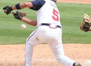 Jesse Garcia of the Round Rock Express lays down a bunt