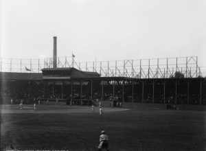 Interior of League Park in Cleveland, Ohio, circa 1905.