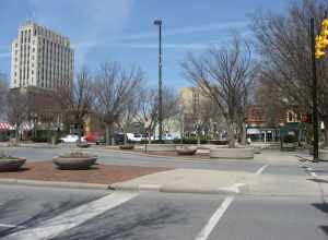 Public Square in downtown Lima, Ohio, United States, seen from the square's southeastern corner.