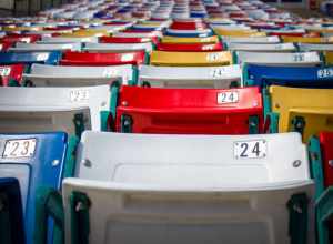 Seats inside the Charlotte International Speedway.
Charlotte Motor Speedway, formerly Lowe's Motor Speedway, is a motorsports complex located in Concord, North Carolina 13 mi (21 km) from Charlotte. The complex features a 1.5 mi (2.4 km) quad oval