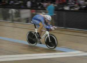 Taylor Phinney in pursuit qualifying - World Cup, Los Angeles, 18 Jan 2008.  He was in the 11th of 12 pairings, and set the fastest time so far.  One rider in the last pair set a faster time, setting the two up for the gold medal ride.