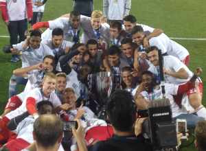 New York Red Bulls II celebrating their USL Cup victory on October 23, 2016.