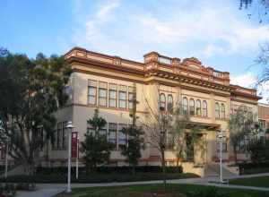 Wilkinson Hall on the Chapman University campus in Orange, California was formerly used as Orange Union High School. Originally called “Central”, Wilkinson Hall was designed by L.A. architect A. Dudley and constructed by R. J. Noble Company of Long