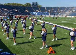 Yale cheerleaders at the Yale/Cornell Football game at Yale Bowl, September 28, 2019.