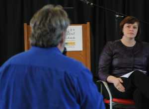 WEST SACRAMENTO, Calif. (Dec. 9, 2010) – U.S. Army Corps of Engineers Sacramento District’s Alicia Kirchner addresses questions about the Corps’ Central Valley Integrated Flood Management Study at the California Department of Water Resources’