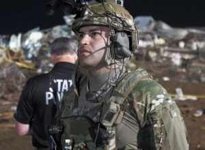 A U.S. Soldier with the Oklahoma Army National Guard participates in recovery efforts after a tornado moved through Moore, Okla., May 21, 2013.